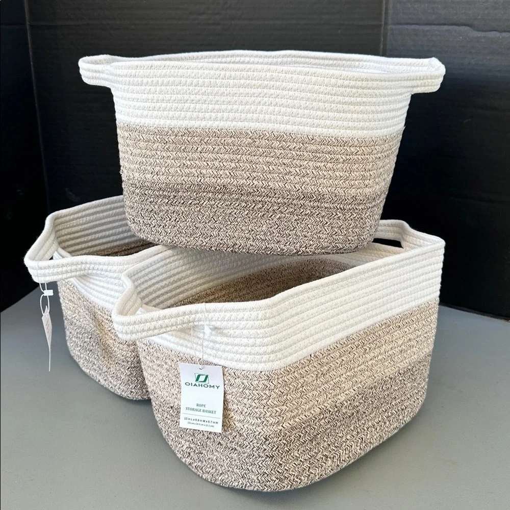 NEW Chic Woven Storage Baskets in Cream and Brown